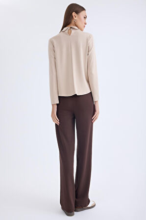 Önü Dikişli Geniş Paça Beli Lastikli Pantolon