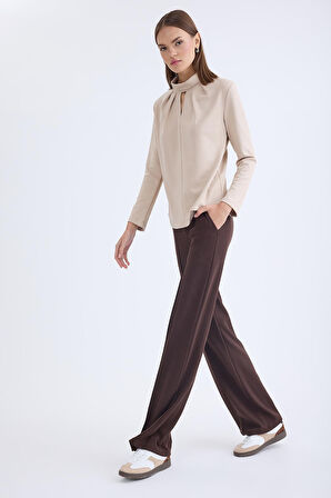 Önü Dikişli Geniş Paça Beli Lastikli Pantolon