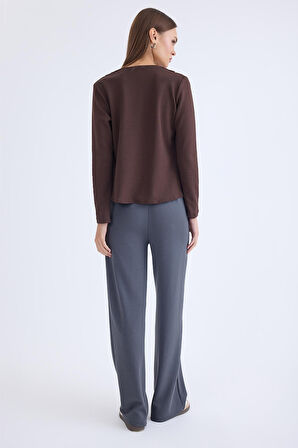 Önü Dikişli Geniş Paça Beli Lastikli Pantolon