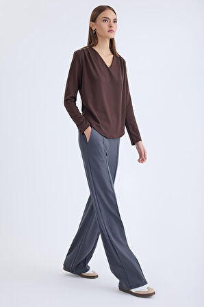 Önü Dikişli Geniş Paça Beli Lastikli Pantolon