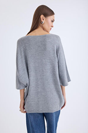 V Yaka Yarım Kol Simli Salaş Bluz