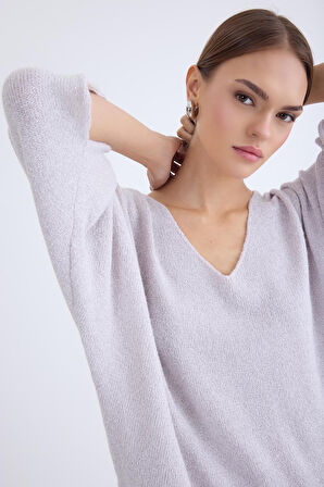 V Yaka Yarım Kol Simli Salaş Bluz