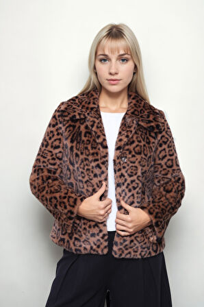 Leopar Desen Yumoş Çıtçıtlı Ceket