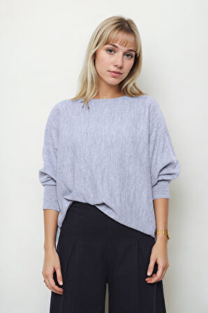 Geniş Yaka Yarasa Kol Oversize Triko Bluz