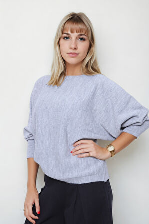 Geniş Yaka Yarasa Kol Oversize Triko Bluz
