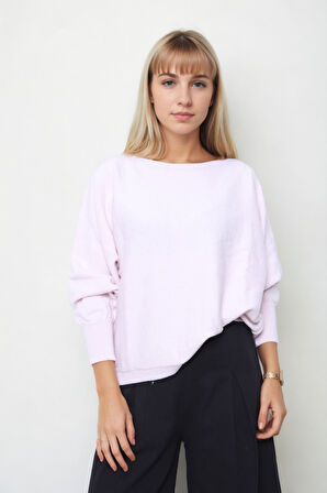 Geniş Yaka Yarasa Kol Oversize Triko Bluz