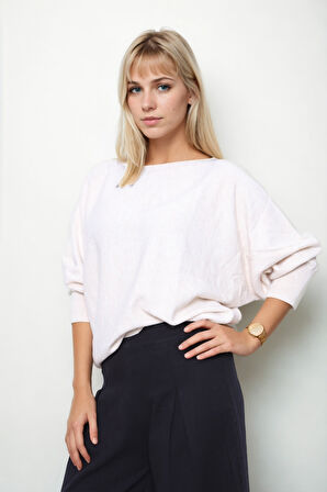 Geniş Yaka Yarasa Kol Oversize Triko Bluz