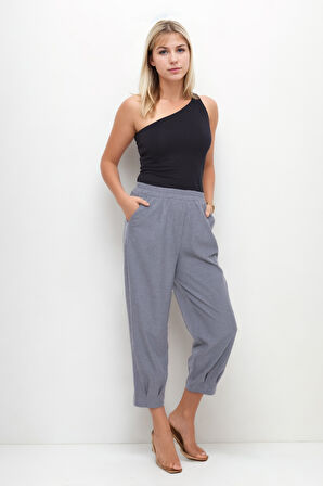 Beli Lastikli Paçası Pileli Pantolon