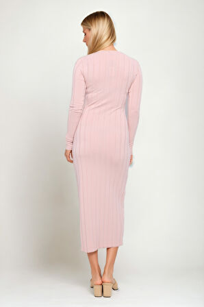 V Yaka Uzun Kol Fitilli Elbise