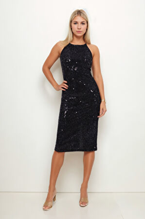 İp Askılı Midi Boy Pullu Elbise