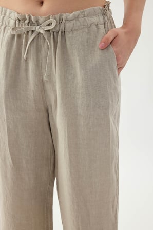%100 Keten Beli Bağcıklı Pantolon
