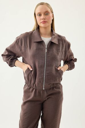 Önü Fermuarlı Cepli Bomber Ceket