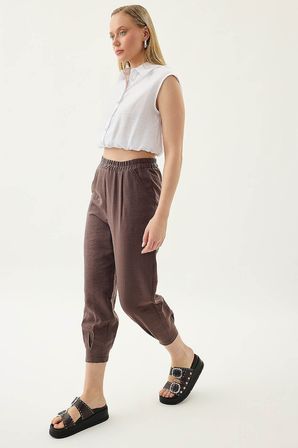 Paçası Pileli Beli Lastikli Pantolon
