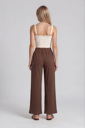 Geniş Paça Beli Lastikli Çizgili Pantolon