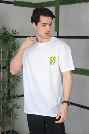 Modi Green Unisex Bisiklet Yaka Baskılı Oversize T-Shirt - Beyaz