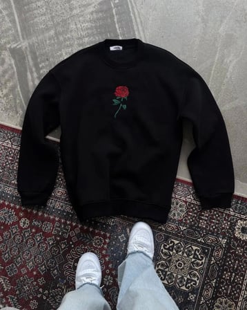 Modi Green Unisex Bisiklet Yaka Ön Ve Arka Baskılı SweatShirt - Siyah