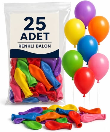 Renkli Balon 25 Li Karışık Renk Parti Doğum Günü Kutlama Özel Günler