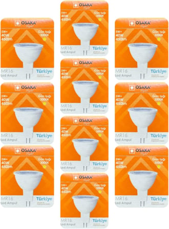 Osaka Led Ampul, 5W (40W), Sarı Işık (3000K), MR16 G4 Duylu, 10 Adet