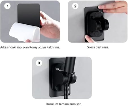 Ahlez Siyah Askılıklı 3M Yapışkanlı Banyo Duş Mafsalı Duş Başlığı Askısı 15 Kg Taşıma Kapasiteli Mafsal Tutacak