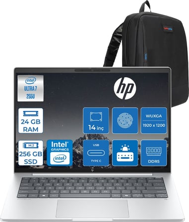 Hp Elitebook 8 G1I Intel® Core Ultra 7 255U 24GB Ddr5 256GB SSD Intel® Grafik Kartı 14"wuxga (1920 x 1200), IPS,300 Nits, Freedos Taşınabilir Bilgisayar CS7R0ETF06+ZETTAÇANTA