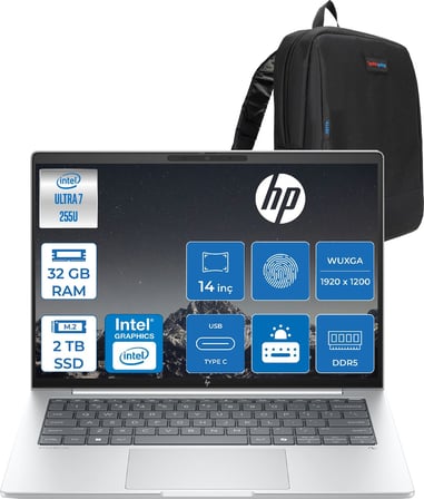 Hp Elitebook 8 G1I Intel® Core Ultra 7 255U 32GB Ddr5 2tb SSD Intel® Grafik Kartı 14"wuxga (1920 x 1200), IPS,300 Nits, Freedos Taşınabilir Bilgisayar CS7R0ETF14+ZETTAÇANTA