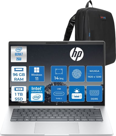 Hp Elitebook 8 G1I Intel® Core Ultra 7 255U 96GB Ddr5 1tb SSD Intel® Grafik Kartı 14"wuxga (1920 x 1200), IPS,300 Nits, WIN11HOME Taşınabilir Bilgisayar CS7R0ETH33+ZETTAÇANTA