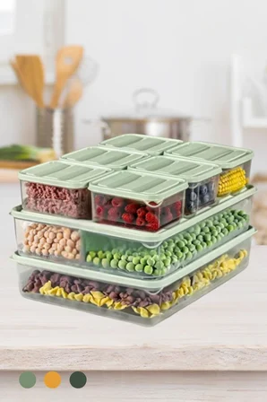 8'li Buzdolabı Düzenleyici Organizeri Mikrodalgaya Uygun Difriz Saklama Kabı (2x3500ml)(6x775ml) BPA Free (Mint)
