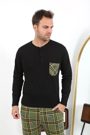 Modi Erkek Uzun Kol Penye Siyah Pijama Takımı 6861