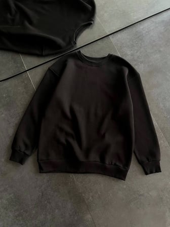Modi Green Kışlık Bisiklet Yaka Üç İplik Basic SweatShirt - Siyah