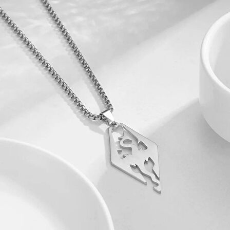 Gotik Ejderha Paslanmaz Gümüş Renk Çelik Kolye