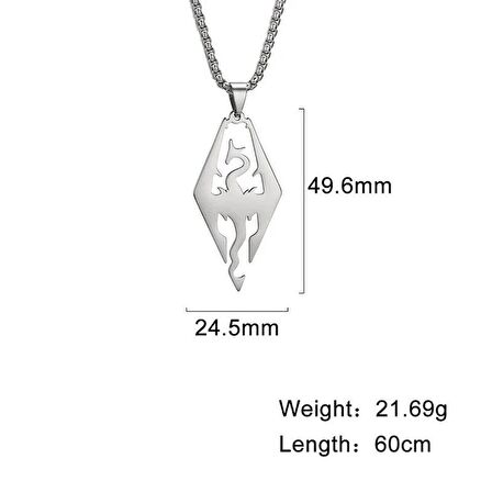 Gotik Ejderha Paslanmaz Gümüş Renk Çelik Kolye