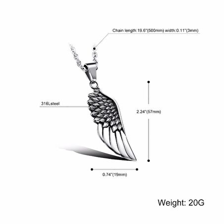 Melek Kanadı Kolye Paslanmaz Çelik Gümüş