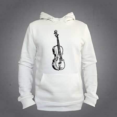 Siyah Keman Desenli Kapüşonlu Sweatshirt Hoodie Unisex