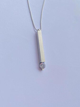 Özel Tasarım Taşlı Çubuk Kolye Paslanmaz Çelik Silver