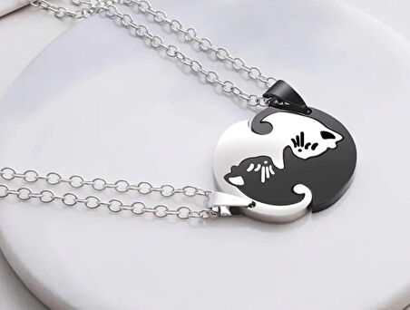 Yin-yang Cats Kedi İkili Sevgili Arkadaşlık Siyah Beyaz Unisex Kolye yinyang