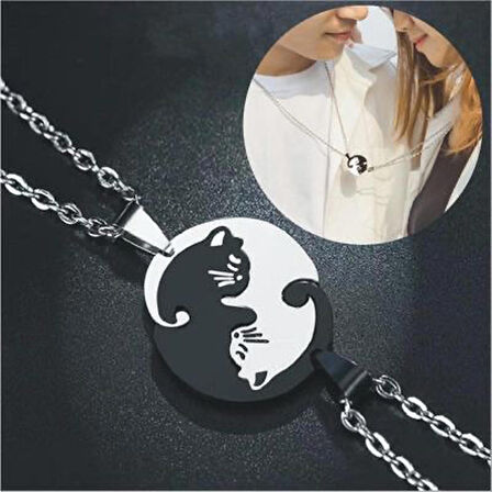 Yin-yang Cats Kedi İkili Sevgili Arkadaşlık Siyah Beyaz Unisex Kolye yinyang