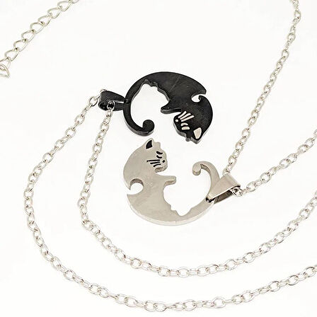 Yin-yang Cats Kedi İkili Sevgili Arkadaşlık Siyah Beyaz Unisex Kolye yinyang