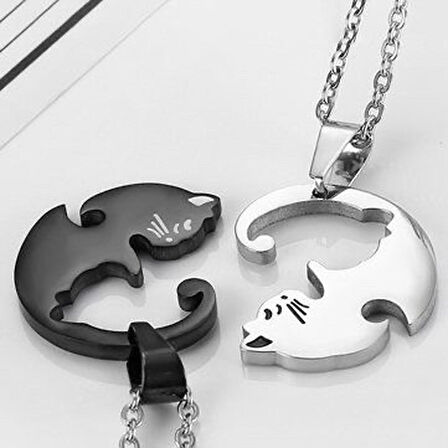 Yin-yang Cats Kedi İkili Sevgili Arkadaşlık Siyah Beyaz Unisex Kolye yinyang