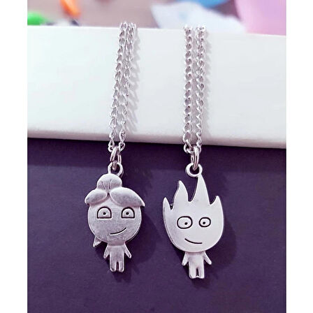 Herşey Nota Ateş ve Su Kolyesi Çift Kolyesi Sevgili Kolyesi Ateş Su Kolye Hediye Kolye (2 Adet Kolye)