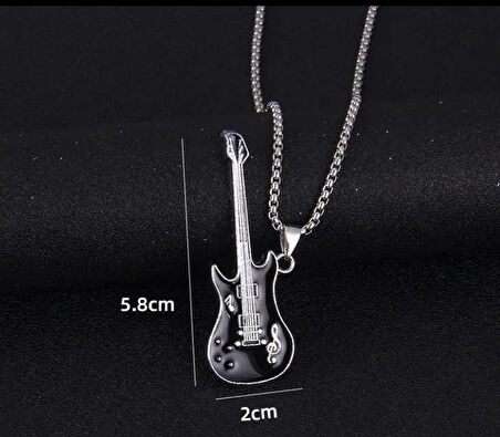 Siyah Gitar Paslanmaz Çelik Kolye