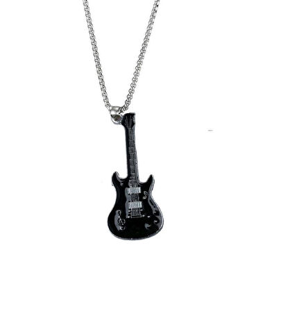 Siyah Gitar Paslanmaz Çelik Kolye