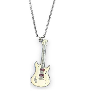 Beyaz Gitar Paslanmaz Çelik Kolye