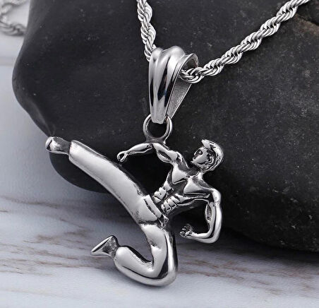 Taşlı Haç Kolye Antik Gümüş Kaplama 60 cm Düz Zincir