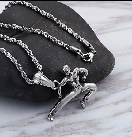 Taşlı Haç Kolye Antik Gümüş Kaplama 60 cm Düz Zincir