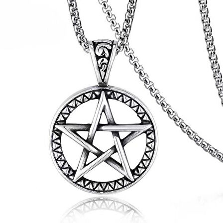 Pentagram İşlemeli Paslanmaz Çelik Kolye