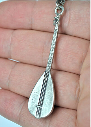 Herşey Nota Bağlama Saz Kadın - Erkek 925 Ayar Gümüş Kaplama Kolye 26