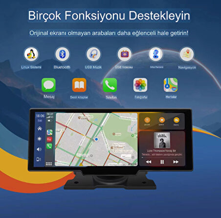 CarPlay & Android Auto Destekli Çift Kameralı Araç İçi Monitör