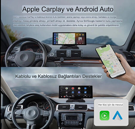 CarPlay & Android Auto Destekli Çift Kameralı Araç İçi Monitör