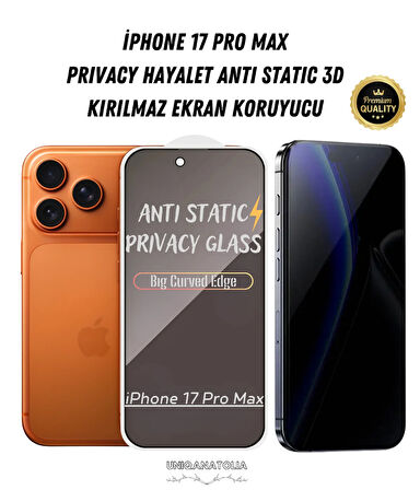 iPhone 17 Pro Max Anti-Static 3D Prıvacy Hayalet Toz Tutmayan Kırılmaz Ekran Koruyucu
