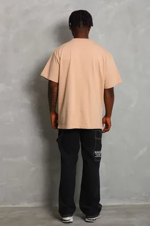 Modi Green Unisex Oversize Düz Bisiklet Yaka T-Shirt - Bej